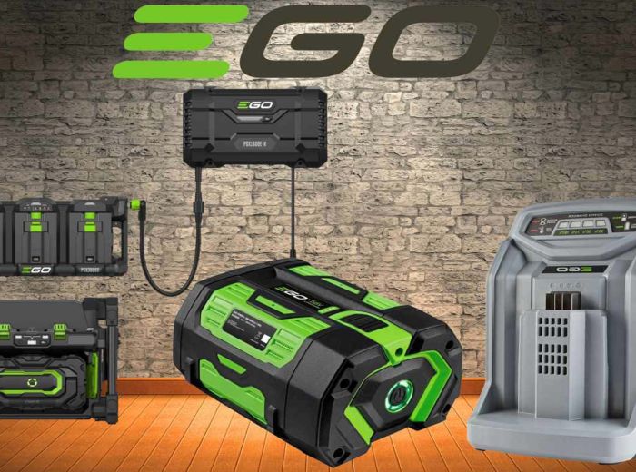 Ego Batterieladegerät und Ladegerät für Ego Produkte, ideal für effizientes Laden und lange Lebensdauer der Batterien.